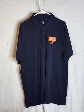 Aramark FlexFit Navy Blue Short Sleeve Poly Public Storage Patch Polo Shirt Sz L